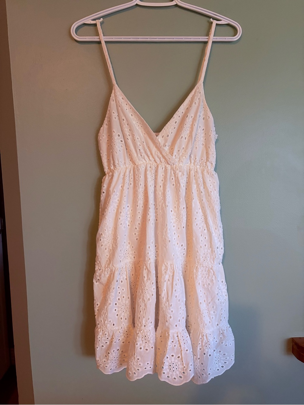 BLUROYAL Italy White Cotton Eyelet Lace Dress S Mini Sundress Cottagecore Tiered
